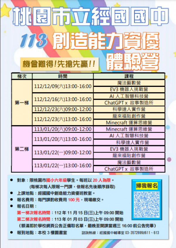 113年度創造能力資優體驗營 (經國國中辦理)